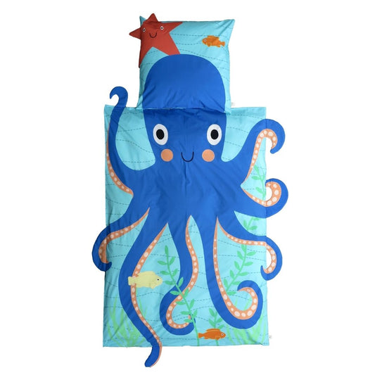 Bettwäsche Motiv Oktopus aus Bio Baumwolle für Jungs Weisser Hintergrund 135x200